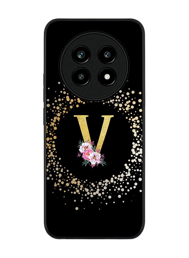 For Realme 13 Pro / 13 Pro+ Case,Slim fit Camera Protection, Shockproof Thin Phone cover  - Custom Monogram Floral - V ( Black )